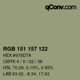 Color code: RGB 151 157 122 | qconv.com