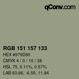 Color code: RGB 151 157 133 | qconv.com