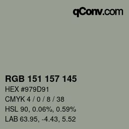 Color code: RGB 151 157 145 | qconv.com