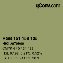 Color code: RGB 151 158 105 | qconv.com