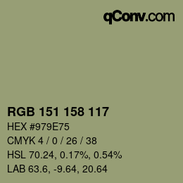 Color code: RGB 151 158 117 | qconv.com