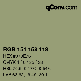 颜色代码: RGB 151 158 118 | qconv.com
