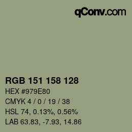 颜色代码: RGB 151 158 128 | qconv.com