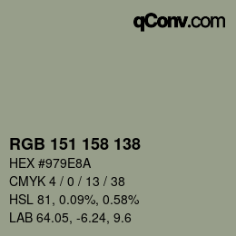 颜色代码: RGB 151 158 138 | qconv.com