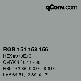 颜色代码: RGB 151 158 156 | qconv.com