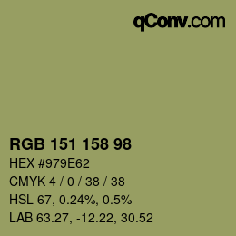 Color code: RGB 151 158 98 | qconv.com
