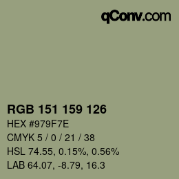 颜色代码: RGB 151 159 126 | qconv.com