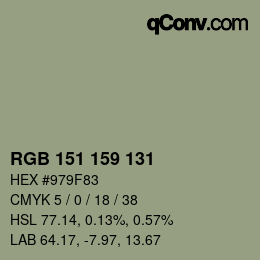 カラーコード: RGB 151 159 131 | qconv.com