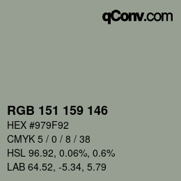 カラーコード: RGB 151 159 146 | qconv.com