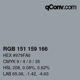 颜色代码: RGB 151 159 166 | qconv.com