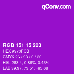 Color code: RGB 151 15 203 | qconv.com