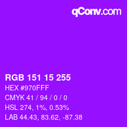 Color code: RGB 151 15 255 | qconv.com