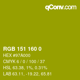 颜色代码: RGB 151 160 0 | qconv.com