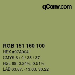 Color code: RGB 151 160 100 | qconv.com