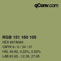 カラーコード: RGB 151 160 105 | qconv.com