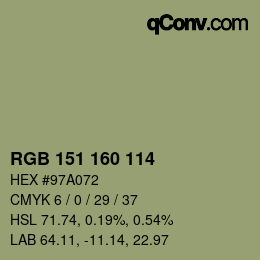 Color code: RGB 151 160 114 | qconv.com