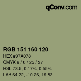 Color code: RGB 151 160 120 | qconv.com