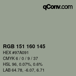 Color code: RGB 151 160 145 | qconv.com