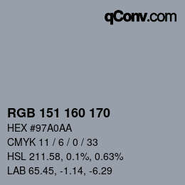 Color code: RGB 151 160 170 | qconv.com