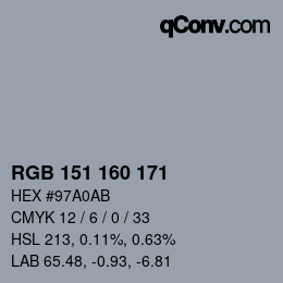 颜色代码: RGB 151 160 171 | qconv.com