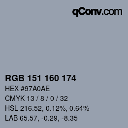 Color code: RGB 151 160 174 | qconv.com