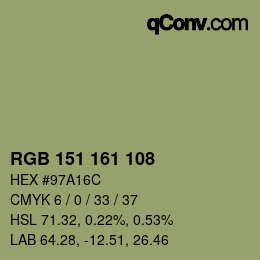 カラーコード: RGB 151 161 108 | qconv.com