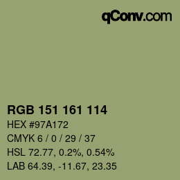 Color code: RGB 151 161 114 | qconv.com