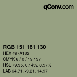 Color code: RGB 151 161 130 | qconv.com
