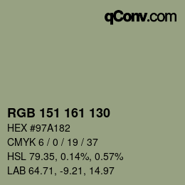 Color code: RGB 151 161 130 | qconv.com