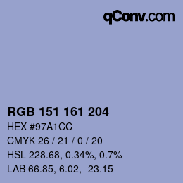 Color code: RGB 151 161 204 | qconv.com