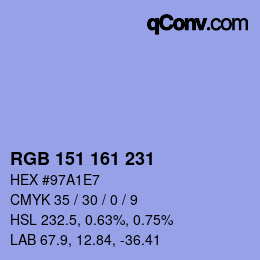 カラーコード: RGB 151 161 231 | qconv.com