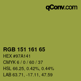 Color code: RGB 151 161 65 | qconv.com