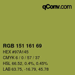 Código de color: RGB 151 161 69 | qconv.com