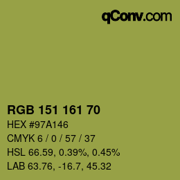 Color code: RGB 151 161 70 | qconv.com
