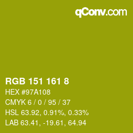 Color code: RGB 151 161 8 | qconv.com