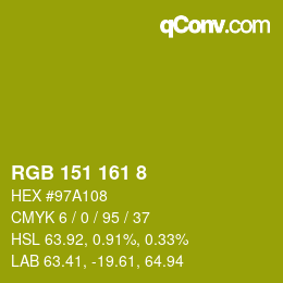 カラーコード: RGB 151 161 8 | qconv.com