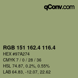 カラーコード: RGB 151 162.4 116.4 | qconv.com