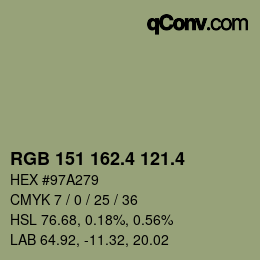 カラーコード: RGB 151 162.4 121.4 | qconv.com