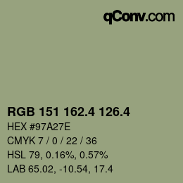 カラーコード: RGB 151 162.4 126.4 | qconv.com