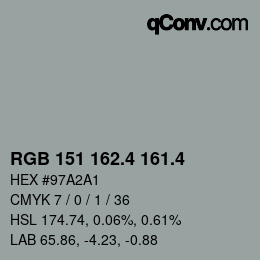 カラーコード: RGB 151 162.4 161.4 | qconv.com