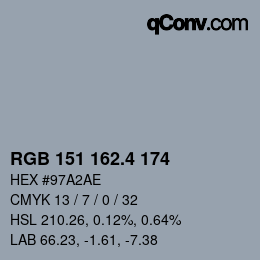 カラーコード: RGB 151 162.4 174 | qconv.com