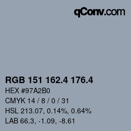 カラーコード: RGB 151 162.4 176.4 | qconv.com