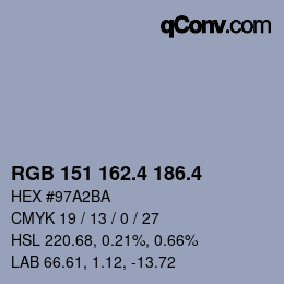 カラーコード: RGB 151 162.4 186.4 | qconv.com