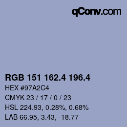カラーコード: RGB 151 162.4 196.4 | qconv.com