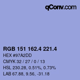 カラーコード: RGB 151 162.4 221.4 | qconv.com