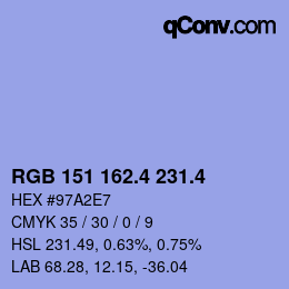 カラーコード: RGB 151 162.4 231.4 | qconv.com