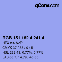 カラーコード: RGB 151 162.4 241.4 | qconv.com
