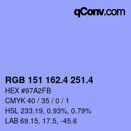 カラーコード: RGB 151 162.4 251.4 | qconv.com