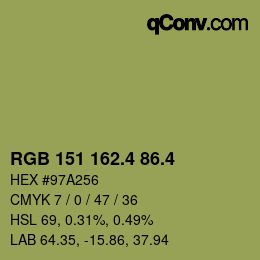 カラーコード: RGB 151 162.4 86.4 | qconv.com