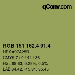 カラーコード: RGB 151 162.4 91.4 | qconv.com